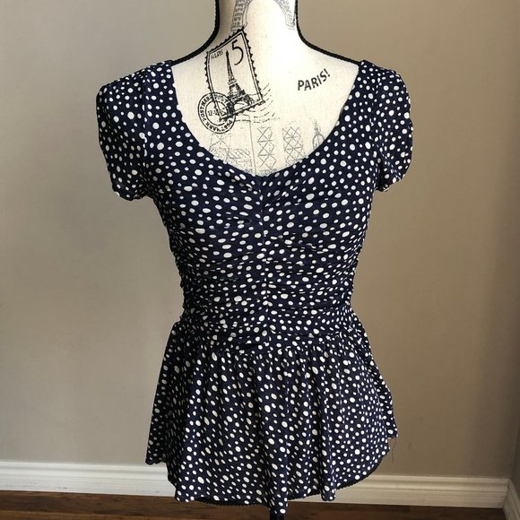 Anthropologie Postmak Polka Dot Peplum tee size XS - Picture 2 of 6